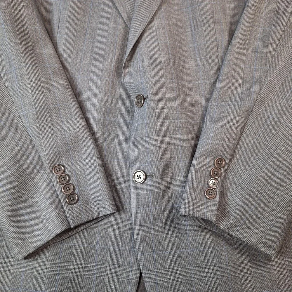 Brooks Brothers 346 Suit Jacket Mens 44 Gray Plaid Wool Double Vent 2 Btn